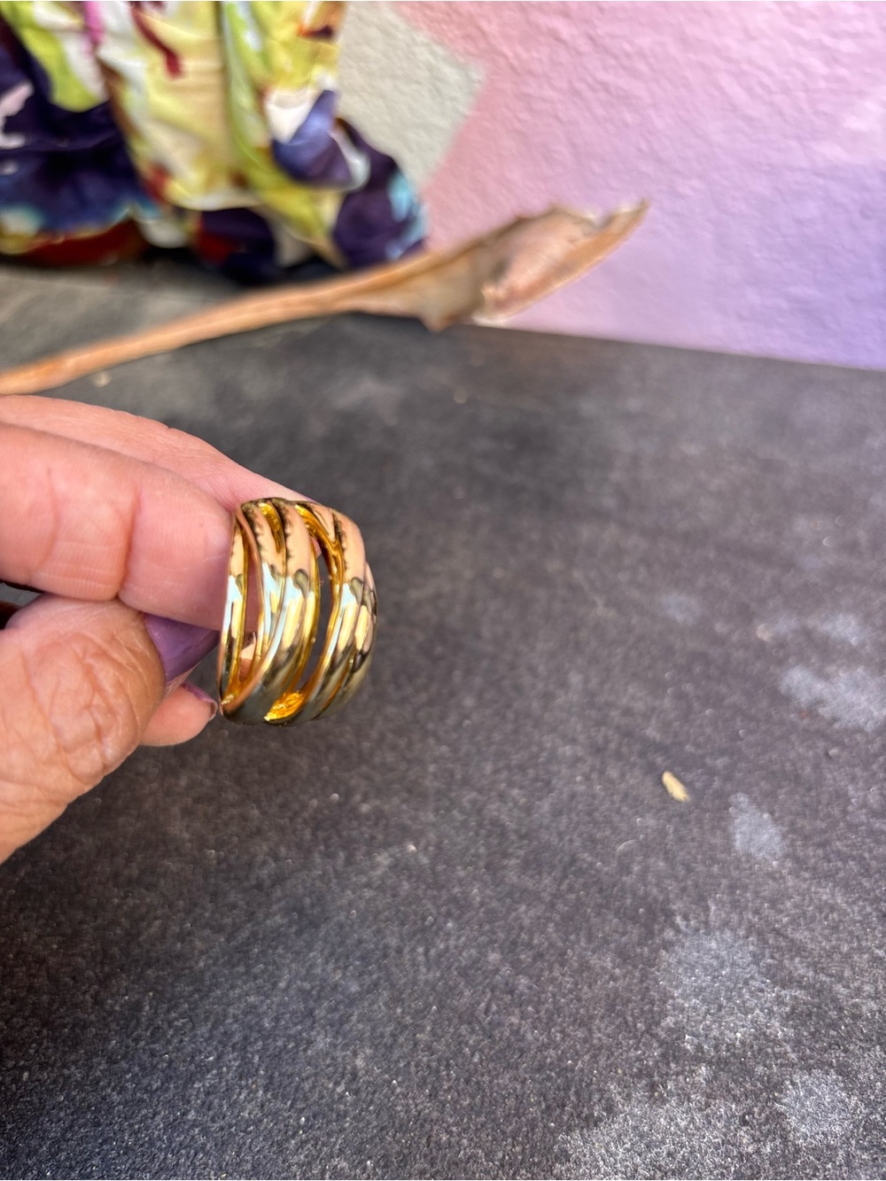 Gold-Tone Ripple Dome Statement Ring - Women Jewelry